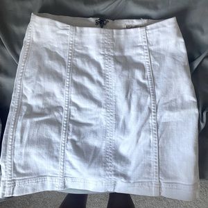 white skirt, denim material